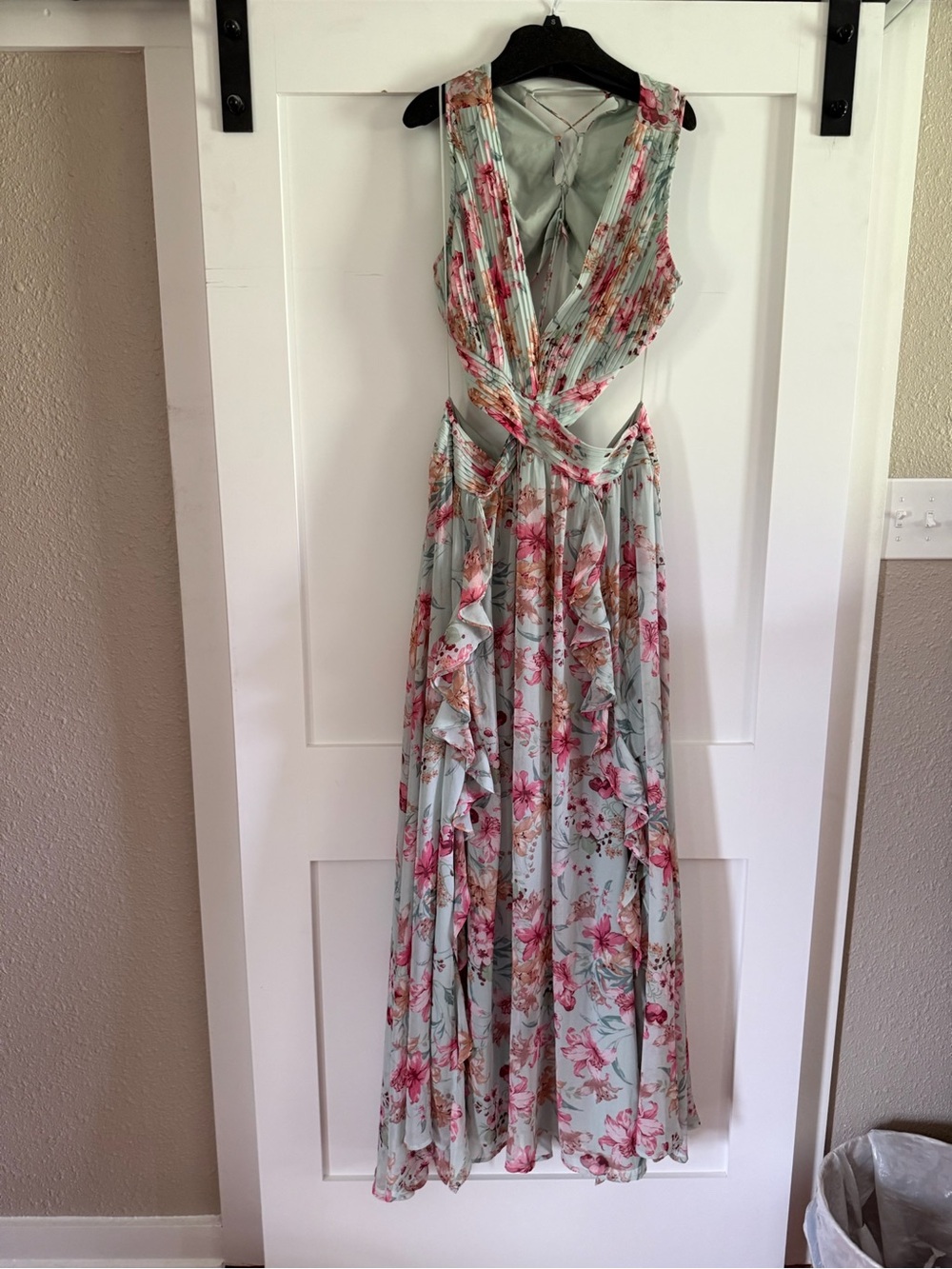 Astr Mint Floral Ruffle Maxi Dress with Pink Accents